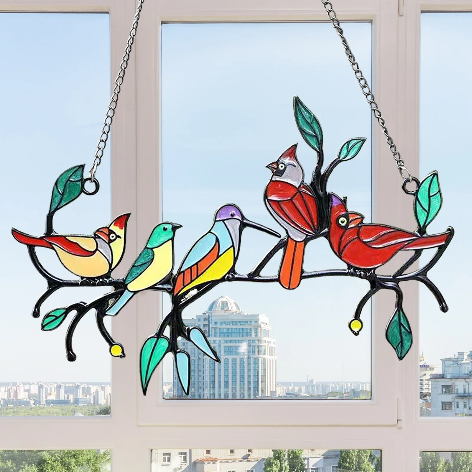 Decorazione Della Casa Dell'Uccello Del Gancio Della Finestra Di Vetro Colorato Degli Arazzi Della Finestra Dell'Uccello Di Vetro Colorato Di Nuovo St