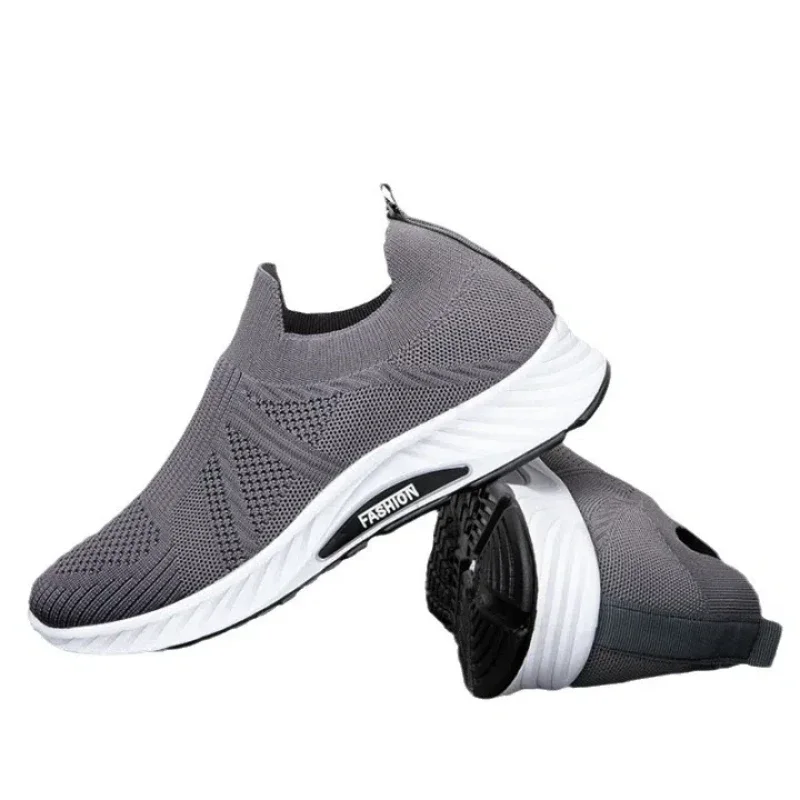 Solid Fashion Knitting Casual Shoes Men Super Light Breathable Stretch Socks Shoes Sneakers Slip On Tenis Masculino Black Zapato 6