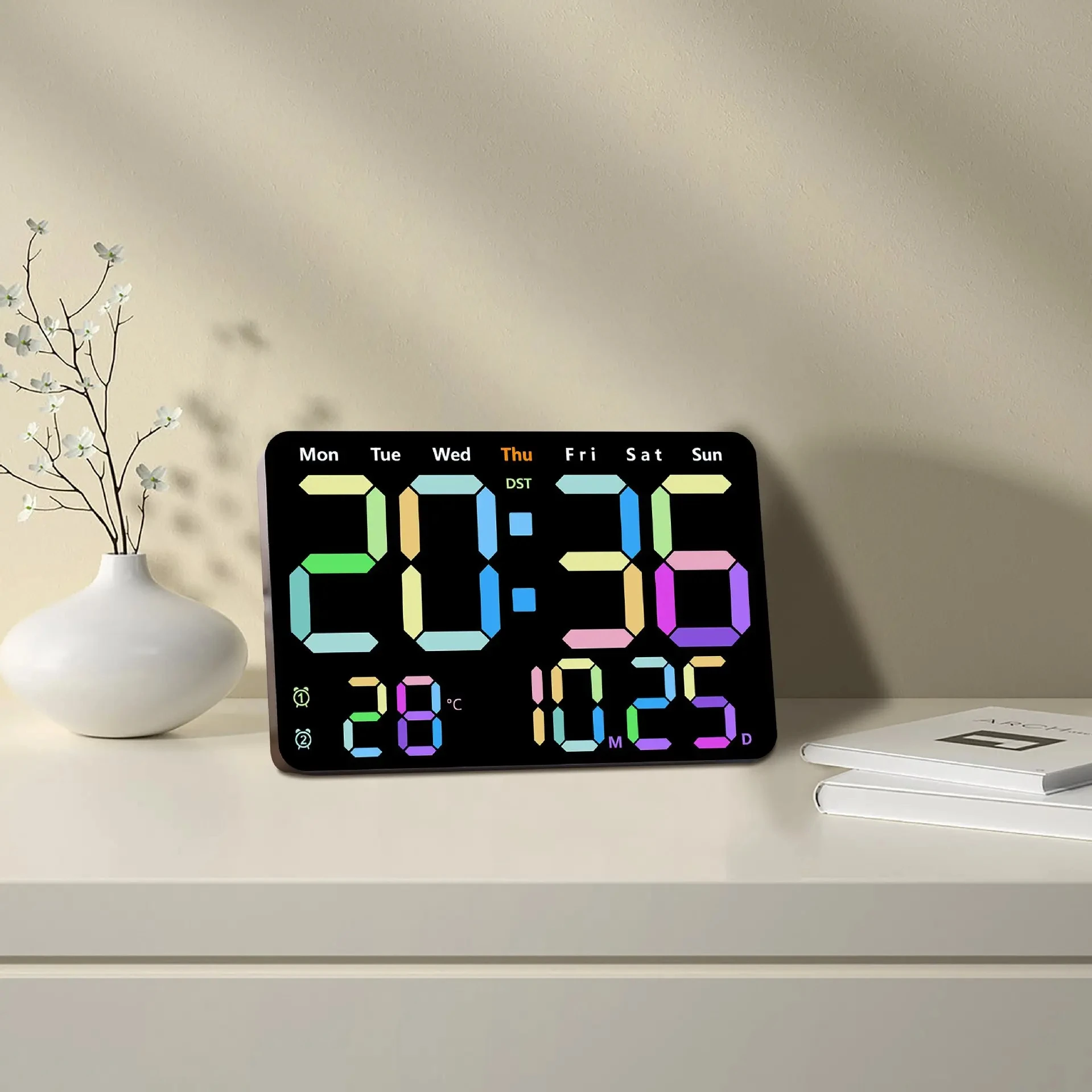 LED Digital Wall Clock with Temperature Date Display and Brightness Adjustable