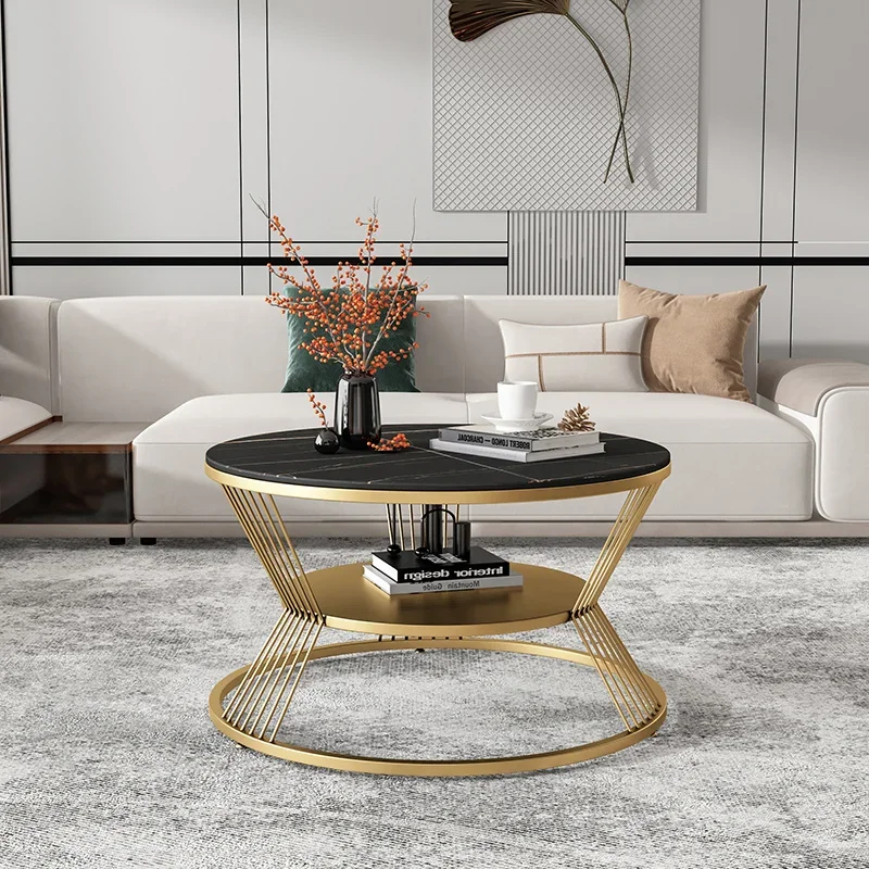 

Gold Luxury Coffee Tables Modern Design Living Room Unique Marble Effect Side Tables Round Simple Table Basse De Salon Decor