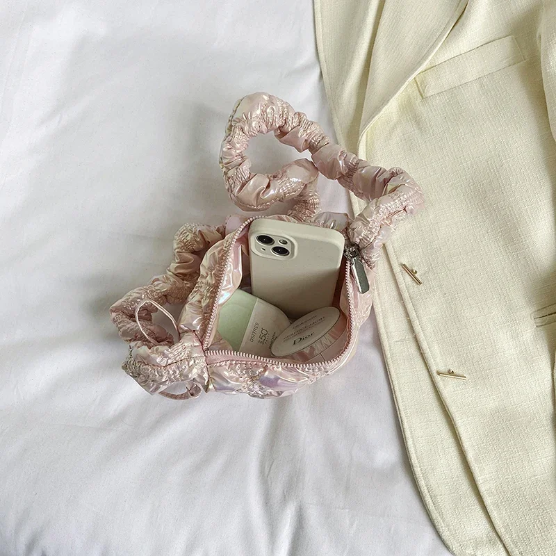 2023 Fashion Women Shoulder Bags Silver Pink High Quality Durable Fabric Female Shoulder Bag Prettry Style Girls Lovely Mini Bag