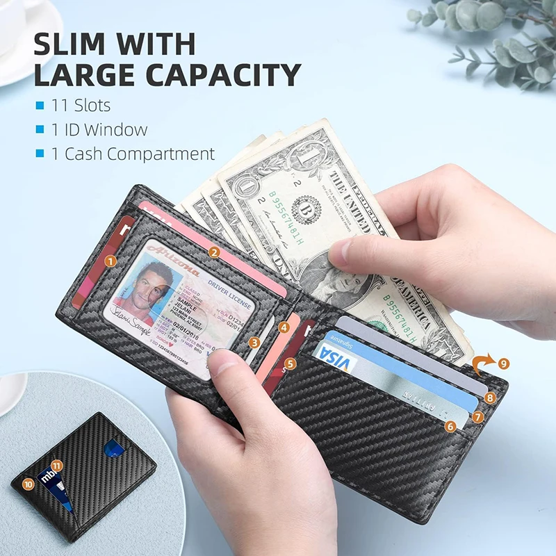 Men's Wallet Ultra Thin 11 Credit Card Slot Leather RFID Blocking Small Thin Bifold Wallet for Men 2