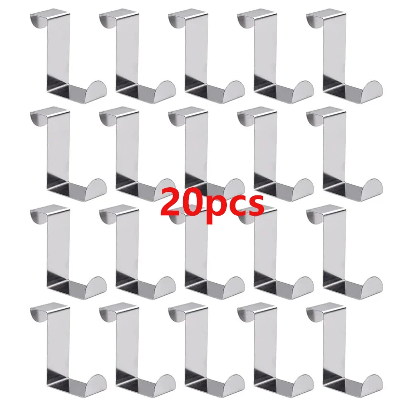 20pcs Drawer Reversible Stainless Steel Hooks Cabinet Door Towel Racks