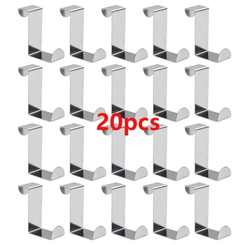 20pcsDrawer Reversible Stainless Steel Hooks, Cabinet Door Towel Racks, Office and Kitchen Shelves
