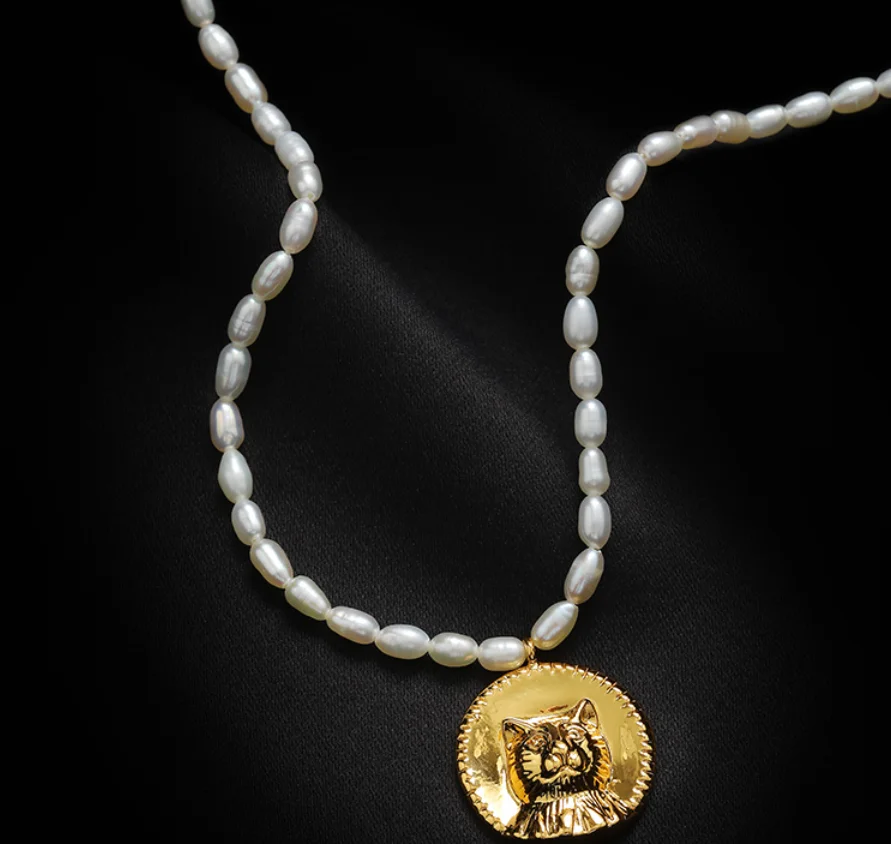 Simple necklaces retro copper plated K gold pearl round brand Pendant Necklace for women Fashion Jewelry