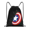 Custom Captain America Shield Drawstring Backpack Sports Gym Bag for Men Women Superhero Shopping Sackpack 1