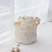 Cute Bear Embroidery Diaper Bag Nappy Organizer Cotton Mommy Bag Newborn Baby Kids Storage Bags Basket for Laundry Clothes Toys 5