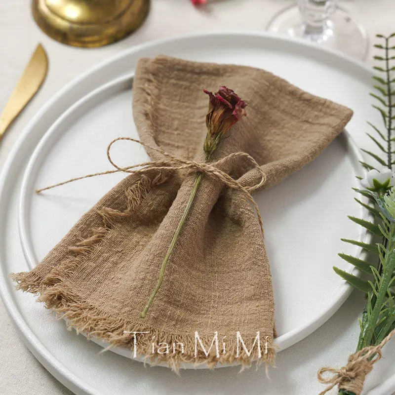 10pcs 빈티지 소박한 목화 냅킨 레트로 버 부드럽고 흡수성 냅킨 천 린넨 웨딩 파티 테이블 장식