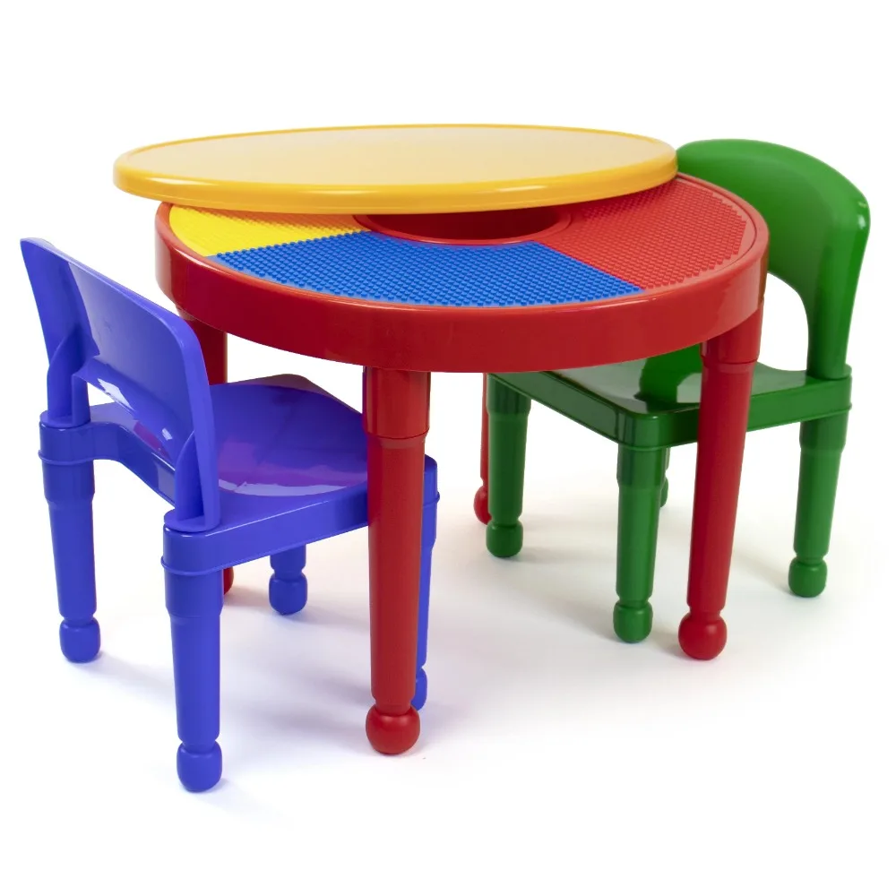 

Humble Crew Kids 2-in-1 Plastic Dry Erase and Activity Table and 2 Chairs Set, Red, Green & Blue