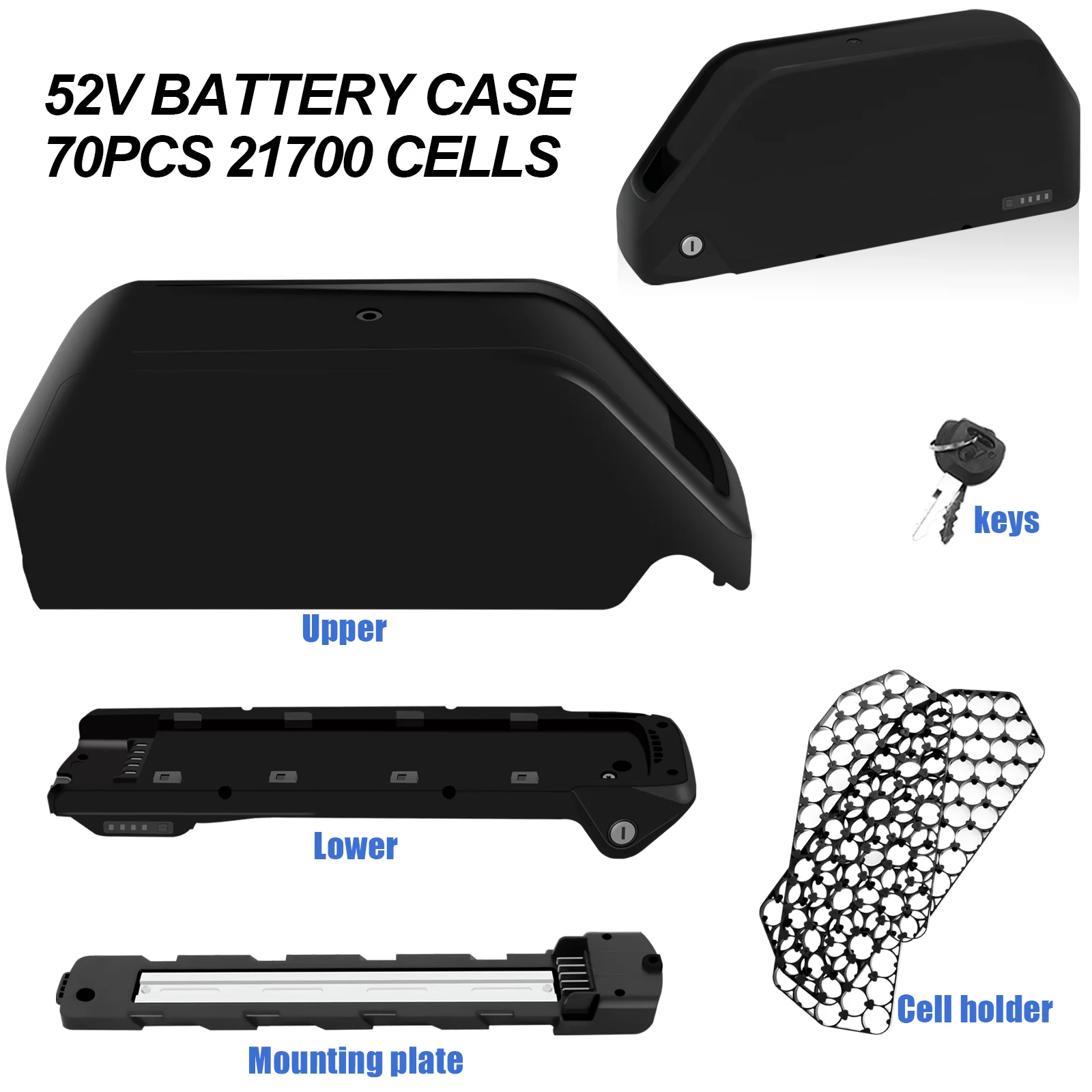 High-Capacity Battery Storage Case for E-Bikes - Downtube Mount with Built-in Holder