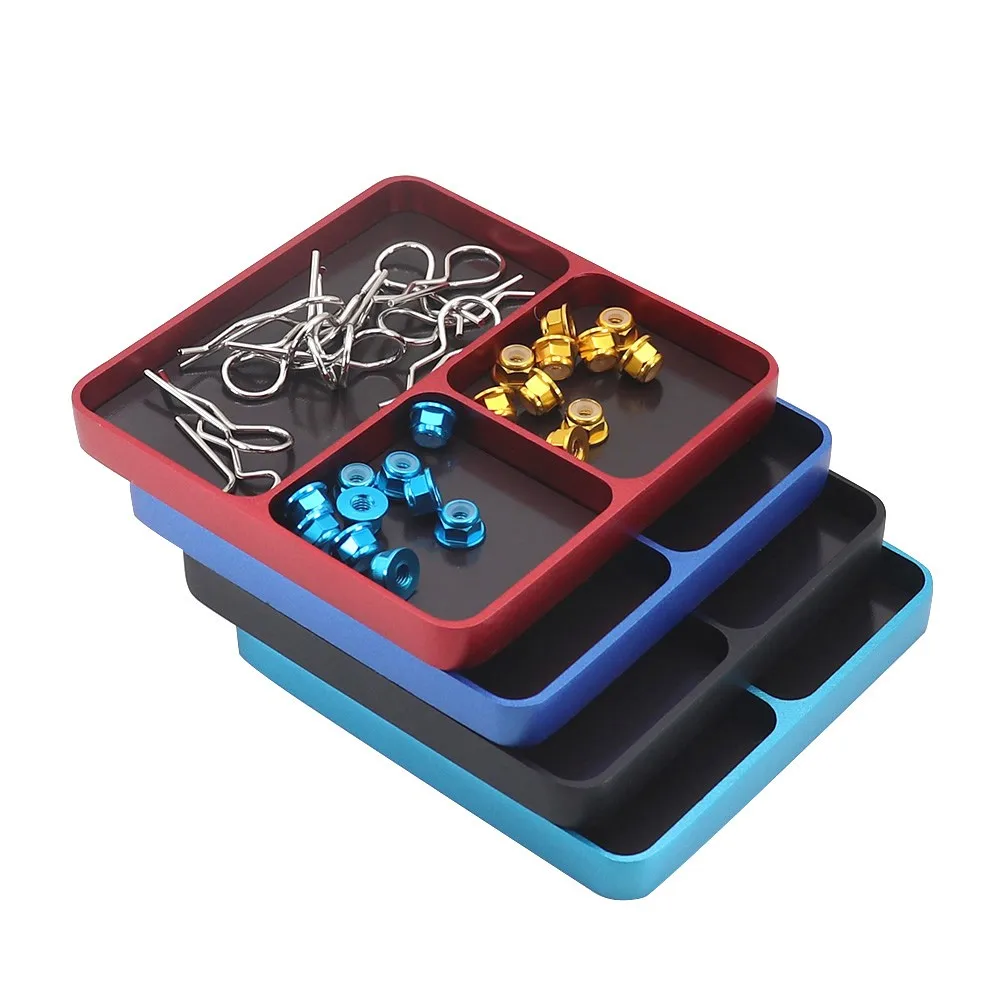 Ajrc Magnetic 3-grid Parts Storage And Maintenance Tool Tray 98x98x11mm Aluminum Spiral Tray Suitable For Rc Car Drone Models 1