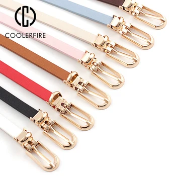 Cintura sottile da donna in pelle PU semplice tinta unita versatile fibbia ad ardiglione cintura sottile decorazione abito cinture firmate da donna NXD00 1