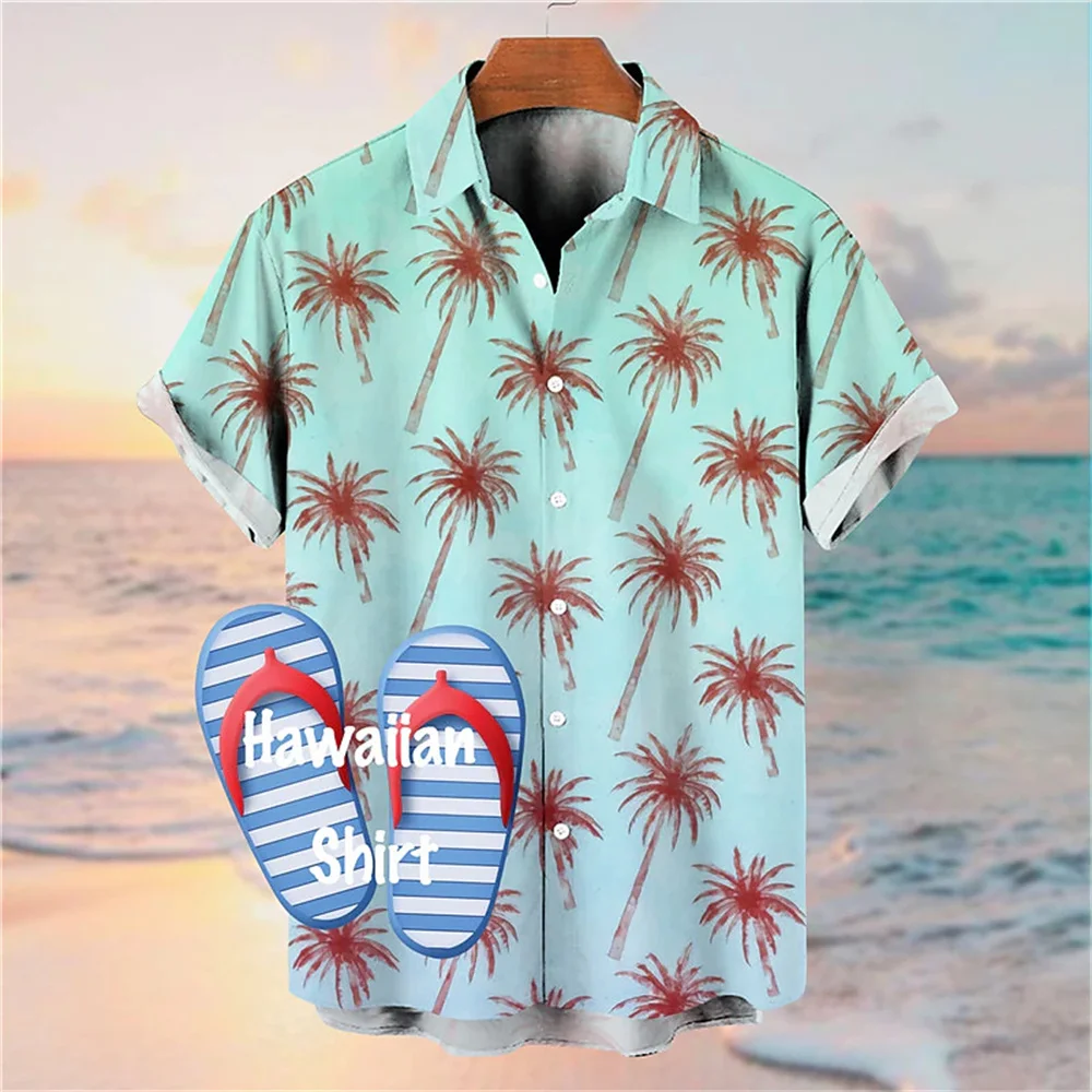 Men's Hawaiian Shirts Coconut Tree 3D Print Summer Loose Short