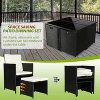 Space Saving Wicker Chairs with Glass Table and Ottomans, Cushioned Seating and Back Sectional Dining Sets, Garden Sofas 2