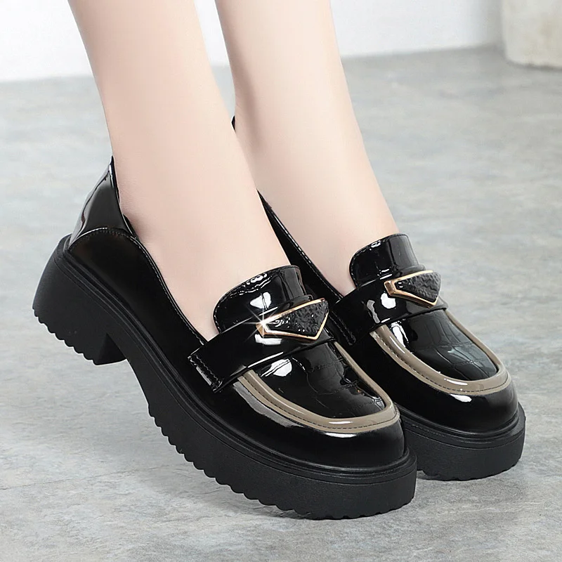Chunky Loafers Lolita Mary Jane loafers Shoes Woman Spring Platform Loafers Vintage Soft Slip On Black Single Shoes - Image 2