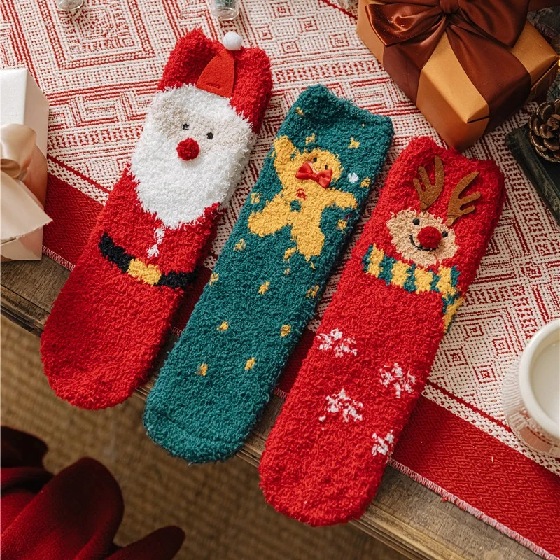 

1 Pair Christmas Socks Thickening Women's Socks Winter Warm Cartoon Coral Velvet Socks Gift New Year Christmas Stockings 2023