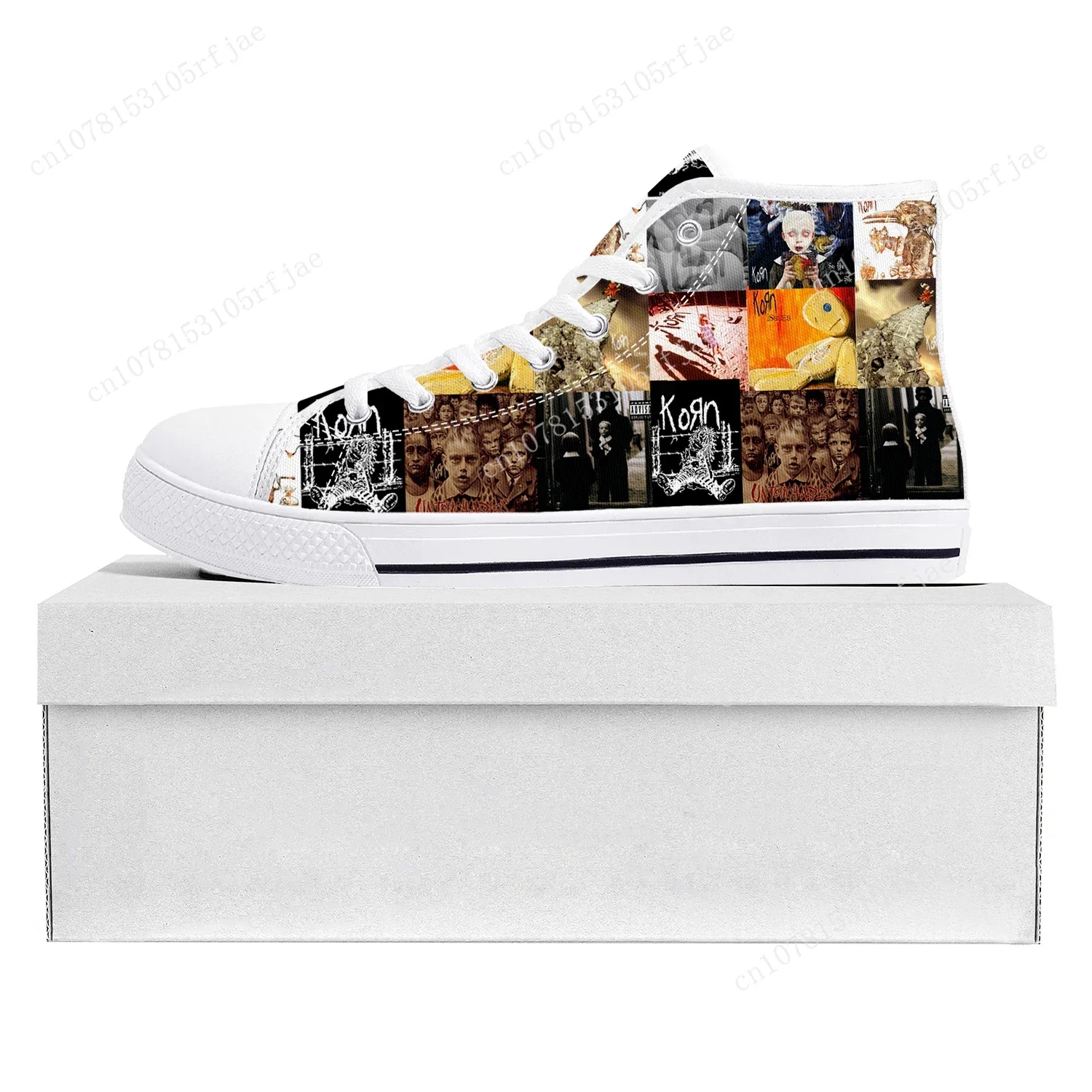 Korn Rock Band High Top High Quality Sneakers Mens Womens Teenager Canvas Sneaker 3D Print Casual Couple Shoes Custom Shoe White