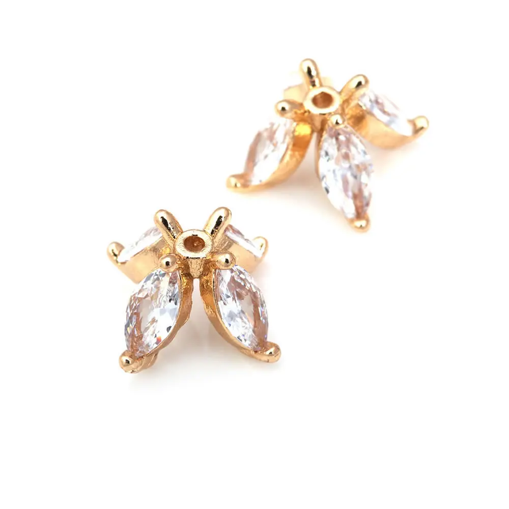 10 Uds. De latón y circonita de Color dorado de 18K, tapas de cuentas de flores, joyería, pendientes, suministros para hacer cuentas, accesorios Diy - details 5