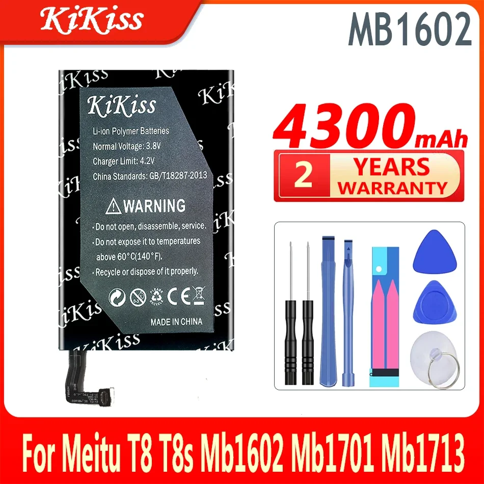 

4300mAh KiKiss Powerful Battery MB1602 For Meitu T8 T8s mb1602 Mb1701 Mb1713 Mobile Phone Batteries