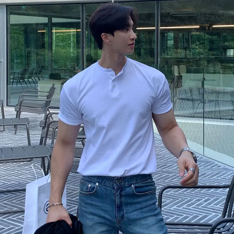 

100% Cotton Summer Short Sleeve Polo Men T Shirt Solid Button Fashion Casual Oversized Clothing Top Business Sports Daily Gym