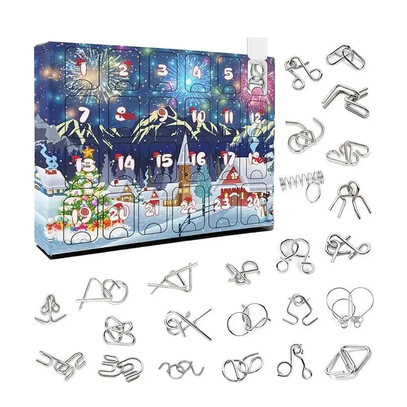 

2023 Christmas Advent Calendar 24 Days Countdown Calendar Metal Ruban lock Puzzles gift set Brain Teasers fidget toys for Child