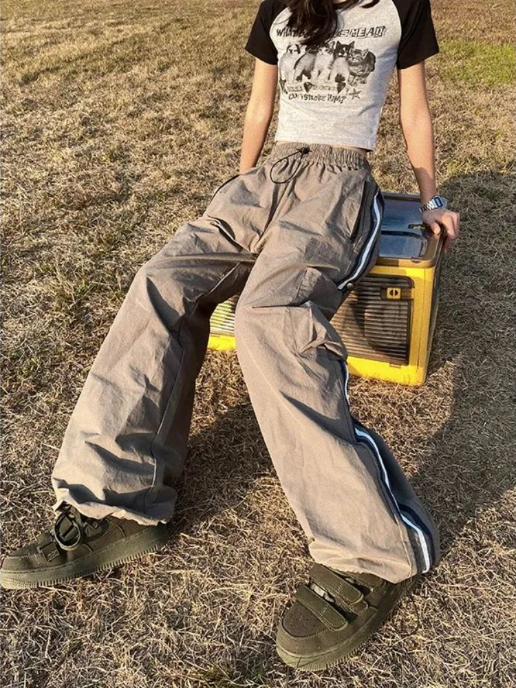パンツ 90s-00s Archive Wide Cargo Pants ERL Women's Red Baggy Cargo Pants Vintage Y2k Harajuku Aesthetic