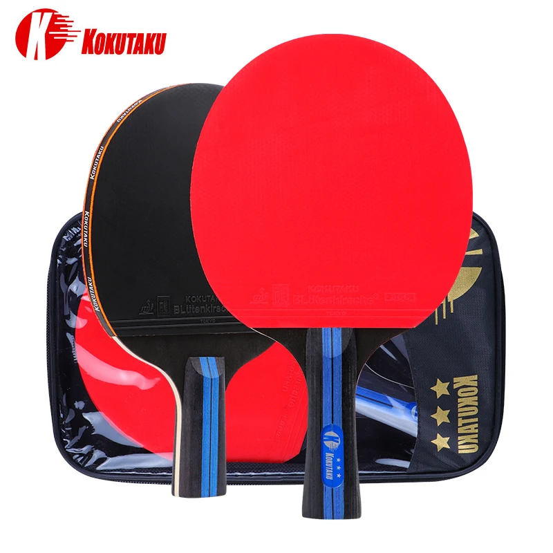 

KOKUTAKU 3 Stars Table Tennis Double Rackets Set 5 Layers Pure Wood Blade Pips-in Sticky Rubber Ping Pong Paddle for Beginner