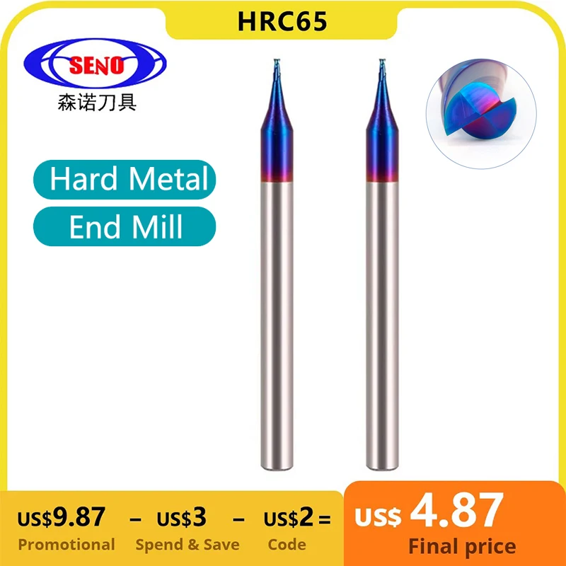 

SENO Mini Micro Carbide End Mill HRC65 D0.2X2 Rib Processing Cutter CNC Deep Long Neck Small Diameter 0.2 0.3 0.4 0.5 0.6 0.7mm