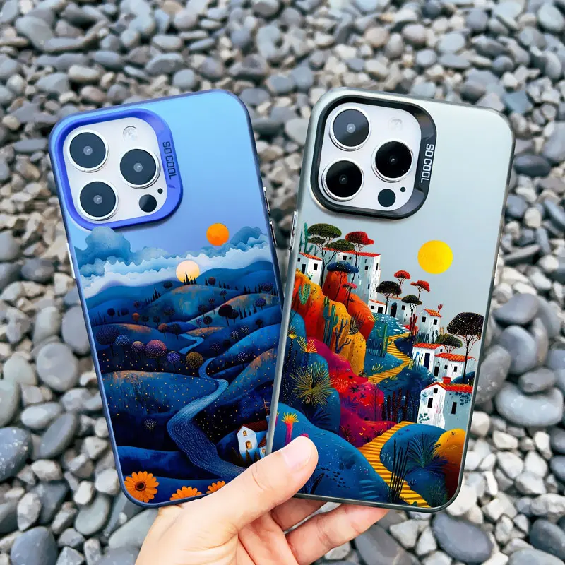 Yellow Sunset Mountain Shockproof Matte Laser Phone Case - Natural Scenery Cover