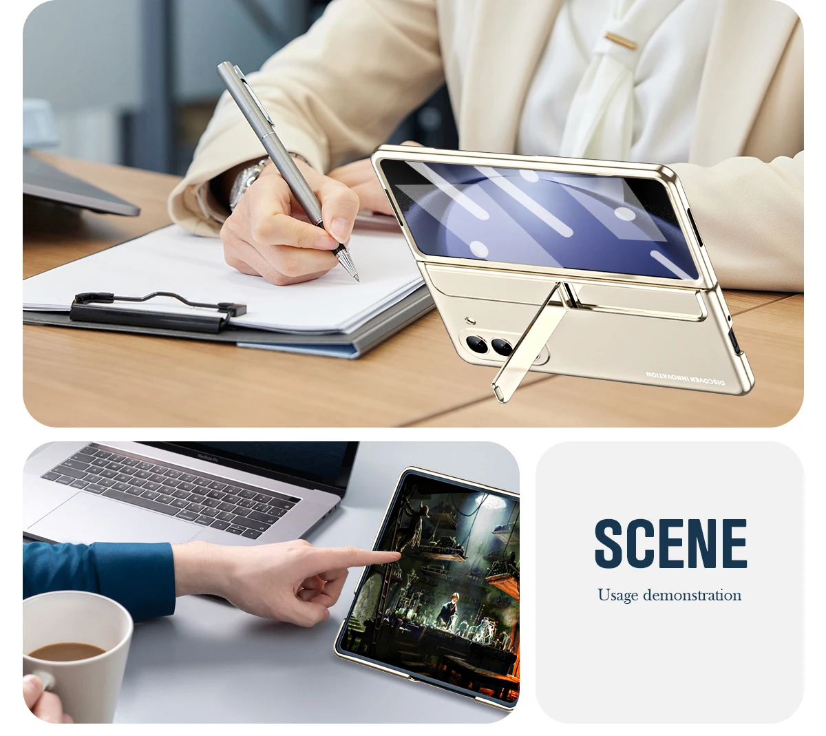 Case For Samsung Galaxy Z Fold 5 4 5G Detachable Pen Slot Holder Bracket Plating Plastic Cover With Front Screen_voghion.com