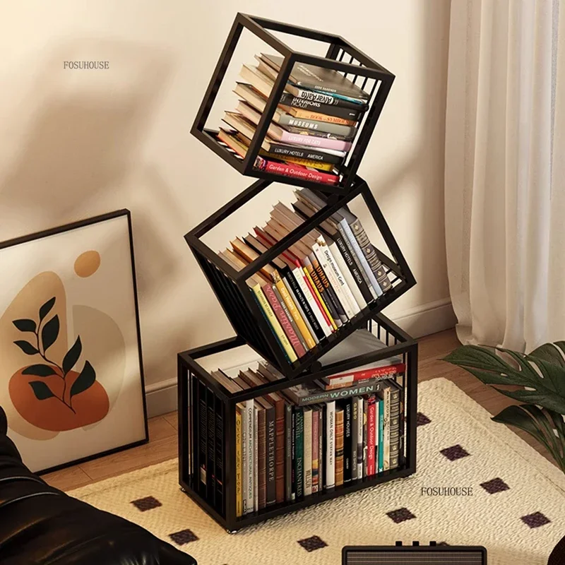 Corner Designer Bookcases Floor Rack Iron Shaped Display Shelf Home Living Room Bookcase Bookshelf Integrated Against The Wall C