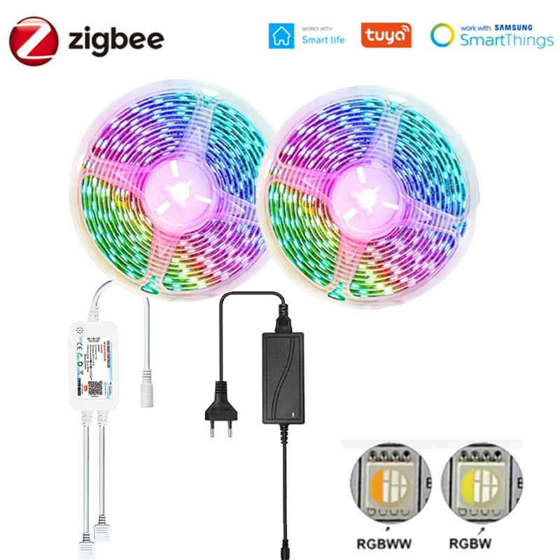 

4in1 Led Strip Tuya ZIGBEE Smart 5050 Dimmable Room Decor ZIGBEE3.0 RGBW RGBWW LED Light 5M-10M Voice for Alexa Google Z2MQTT