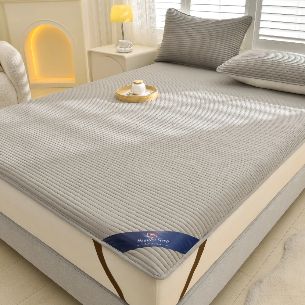 1pc Striped Waterproof Mattress Protector, Comfortable Mattress Cover, Soft and Breathable  for Single/Double Beds