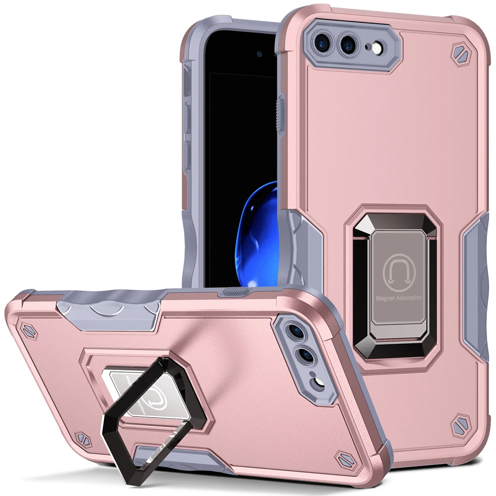 KEYSION Shockproof Armor Case for iPhone SE 2022 8 Plus Silicone+PC Ring Stand Phone Back Cover for Apple iPhone SE 2020_voghion.com
