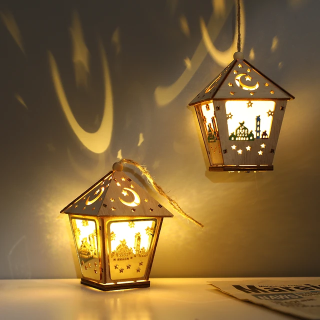 Eid Ramadan Mubarak Décorations LED Lumières Ornements Sculpture Bois À La