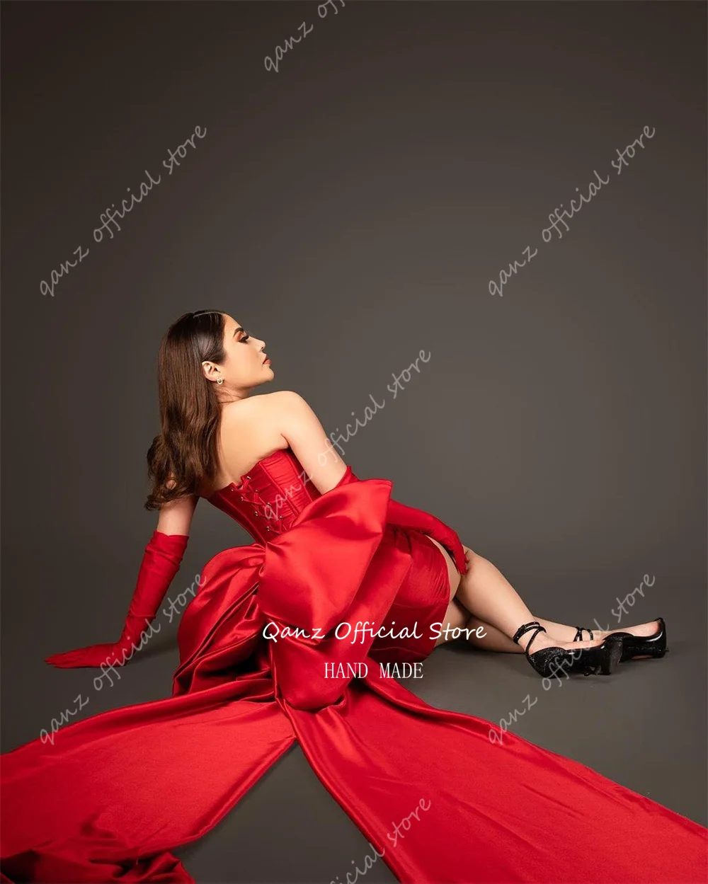 Prom Dresses Prom Dress Qanz Red Sweetheart Birthday Outfits Women Satin Short Cocktail Dresses Lace Up Back Bow Mezuniyet Balo Elbiseleri