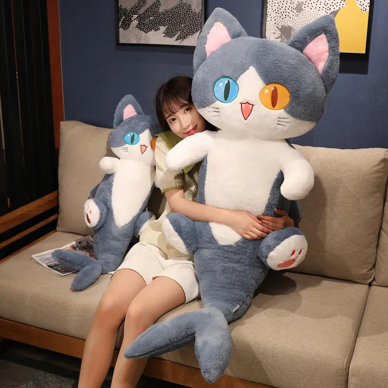 

50/85/135cm Kawaii Alien Cat Plush Toys Lovely Lying Cat Pillow with Shark's Tail Stuffed Soft Cushion Kids Birthday Gift