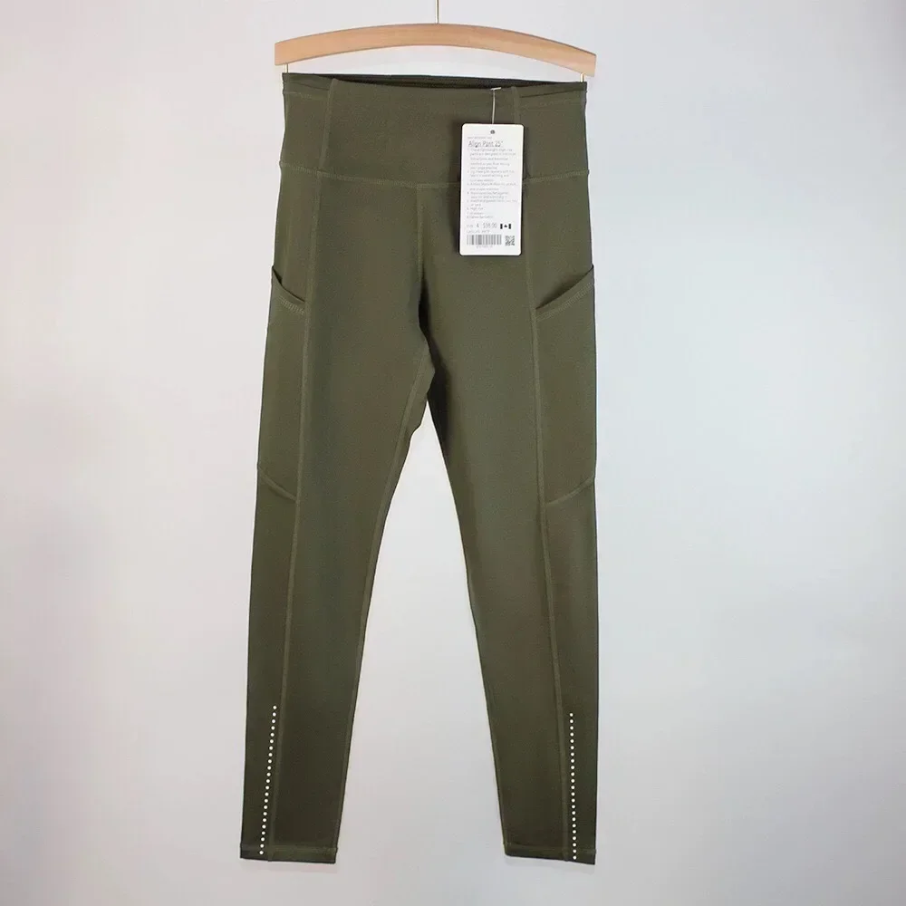 

With Logo Women Pocket Pants Fast and Free Yoga Leggings Sports High Waist Elasticity Pants Casual Ankle Banded Length Trousers