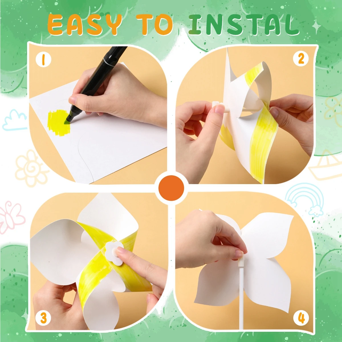 10 Stück DIY Windmühlen Bastelset - Weiße Malvorlagen Für Kinder