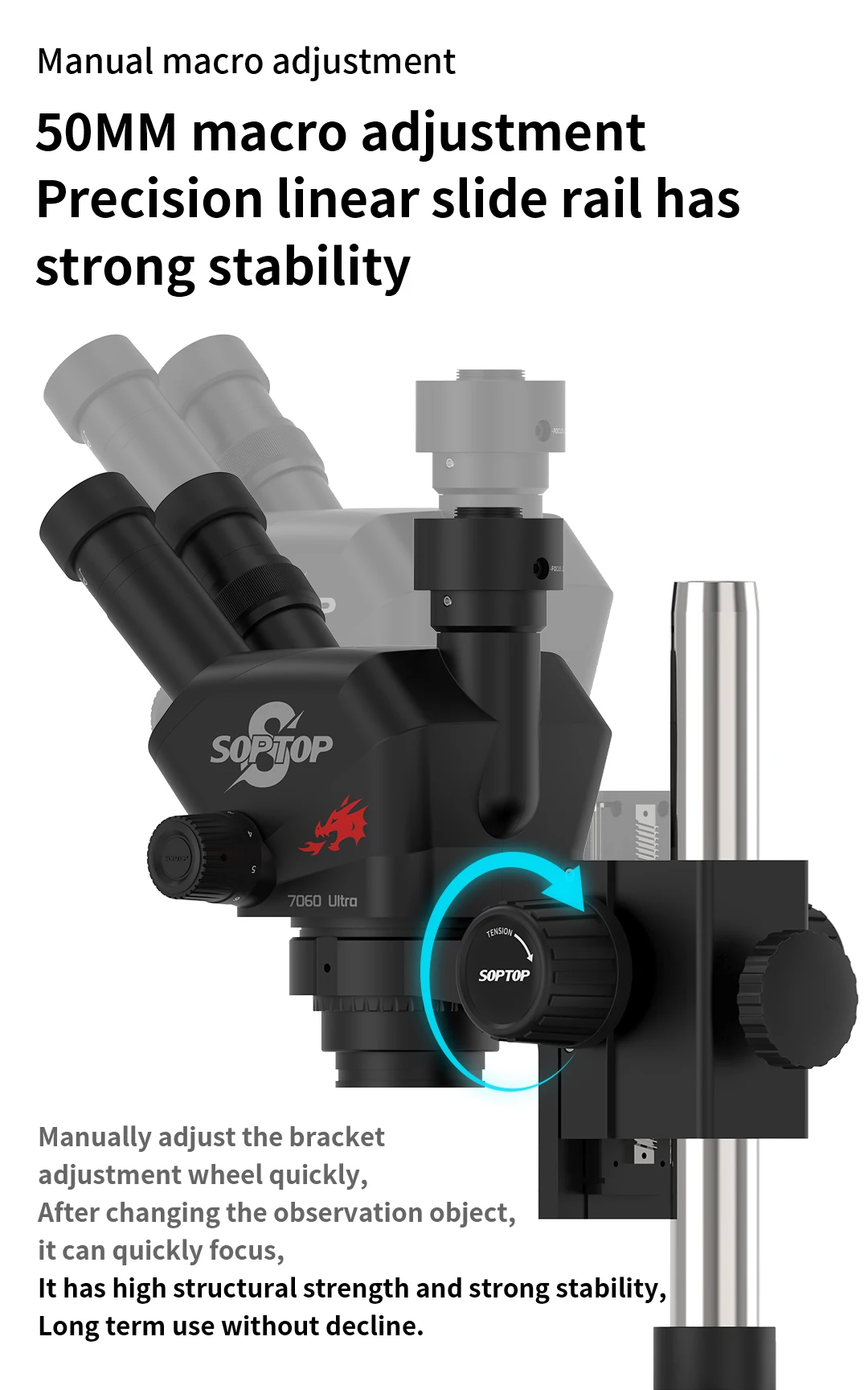 SOPTOP 7060 Ultra Trinocular Microscope 7-60X Zoom, 102mm Work