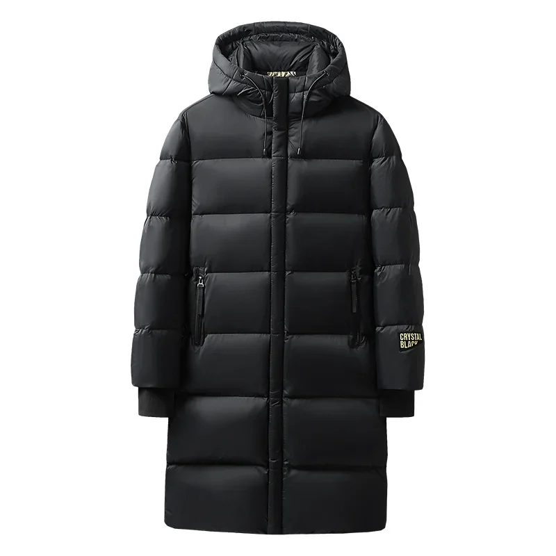 Down Jacket Men's Long Winter Luxury Black Gold Bright Face Waterproof White Duck Down Warm Jacket Ski Lightweight Hooded Coat