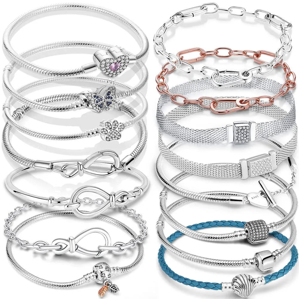 Silver Bracelet 925 Heart Snake Chain Infinite Knot Butterfly Infinity Clasp For Women Luxury Jewelry