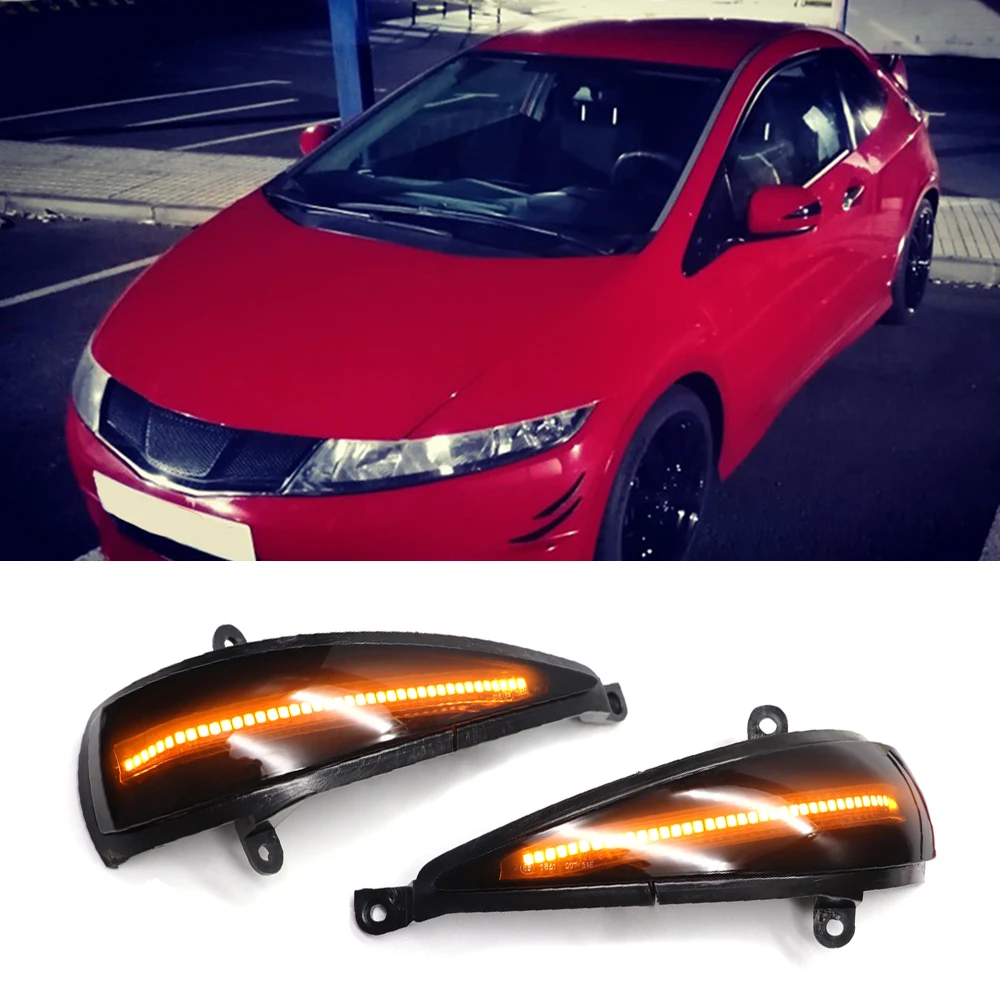 Jeu De 2 Clignotants LED Dynamiques Noirs Pour Honda Civic 8 (2005-2012) Type S/R - 2400lm