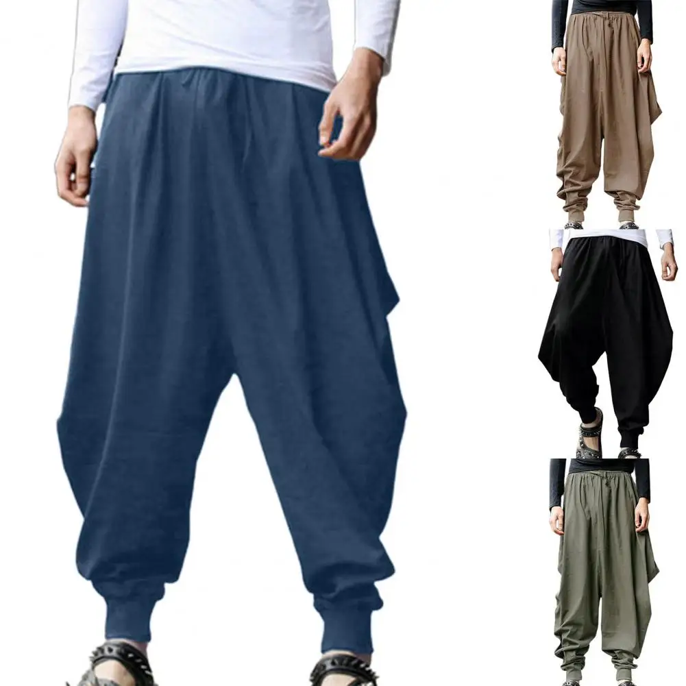 Description Picture 5 of itemSimple Elastic Waist Vintage Sweatpants Solid Color Adjustable Drawstring Casual Pants Harem Pants Shrinkable Cuffs