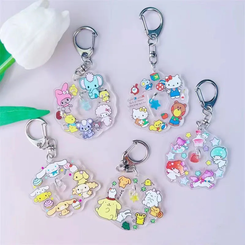 

Kawaii Sanrio брелок Hellokitty Mymelody Cinnamoroll Ins мультфильм Милая Акриловая Гирлянда двойной хлеб сумка подвеска брелок