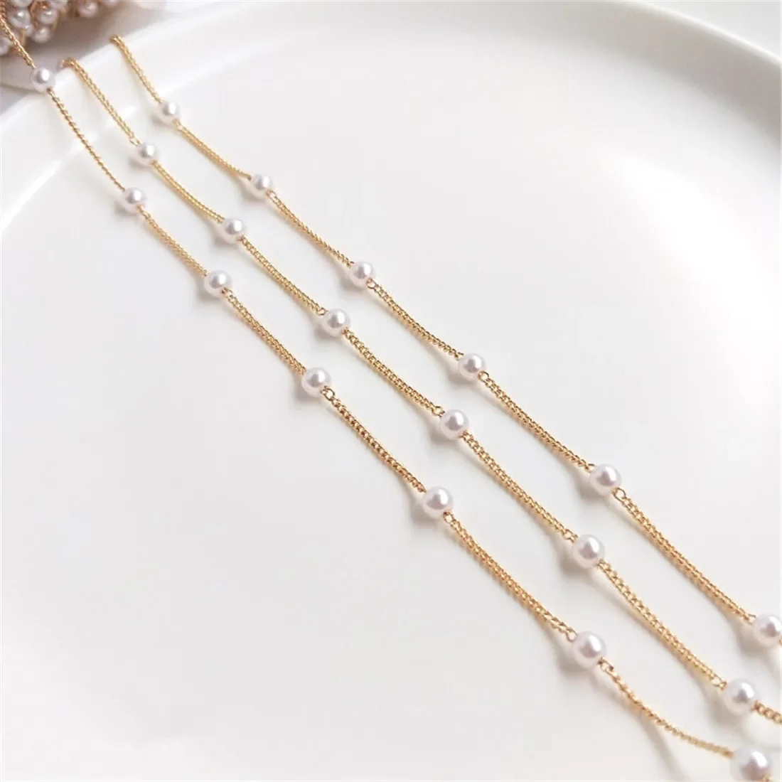 

Copper Chain 14K Gold-plated Handmade Imitation Pearl Chain Ear Jewelry Tassel Chain Necklace Bracelet Decorative Loose Chain