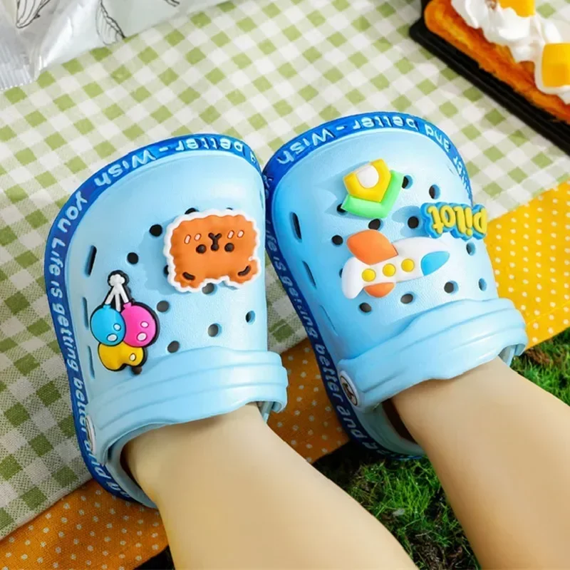 Summer Diy Kids Sandals Hole Children's Shoes Slippers Soft Anti-Skid Cartoon Hole Baby Shoes Sandy Beach for Boys Girls