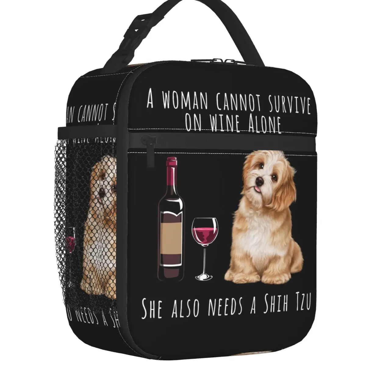 

Shih Tzu Wine Funny Dog Portable Lunch Box Multifunction Pet Puppy Lover Thermal Cooler Food Insulated Lunch Bag Kids School