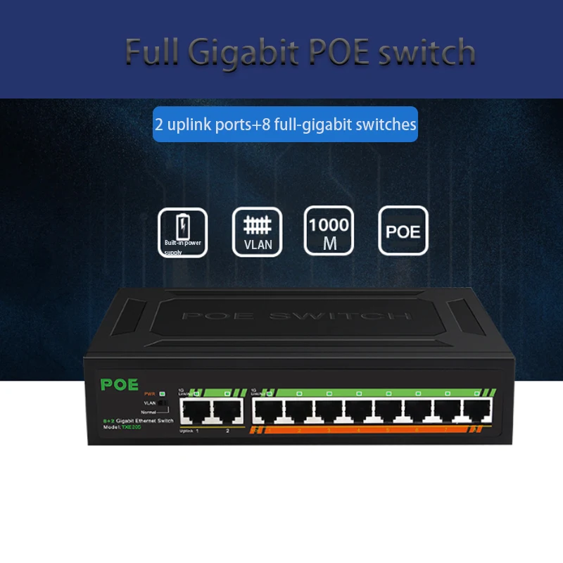 

Gigabit POE switch Ethernet Network Switch Built-in power supply Internet Splitter 2+8 port VLAN switch RJ45 Hub 10/100/1000mbps