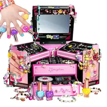 Children Makeup Cosmetics Pretend Playing Box Princess Make Up Girl Toy Play Set Teanager Girls DIY Jewelry Making Kit